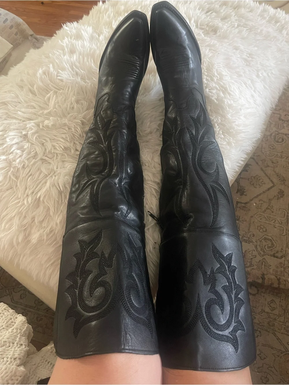 Dan Post Black Over-The-Knee Western Boots with Embroidered Shaft